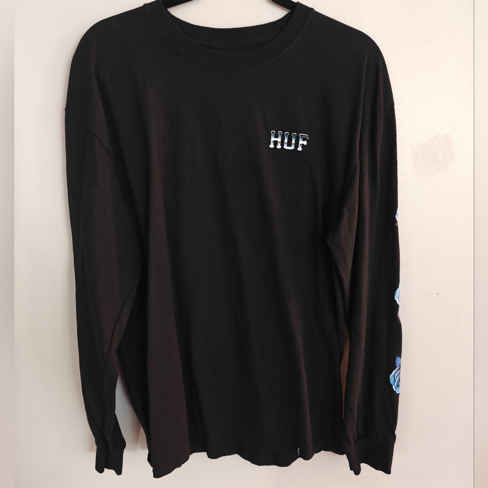 Huf Black Long Sleeve Shirt with Blue Rose Design - Picture 2 of 10